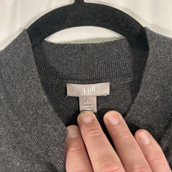 J Jill Sweater Dress Women's Large Petite Grey Long Sleeve Crew Neck Silk Blend - Picture 4 of 7